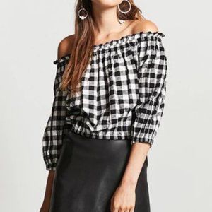 F21 Off-Shoulder Cropped Gingham Top